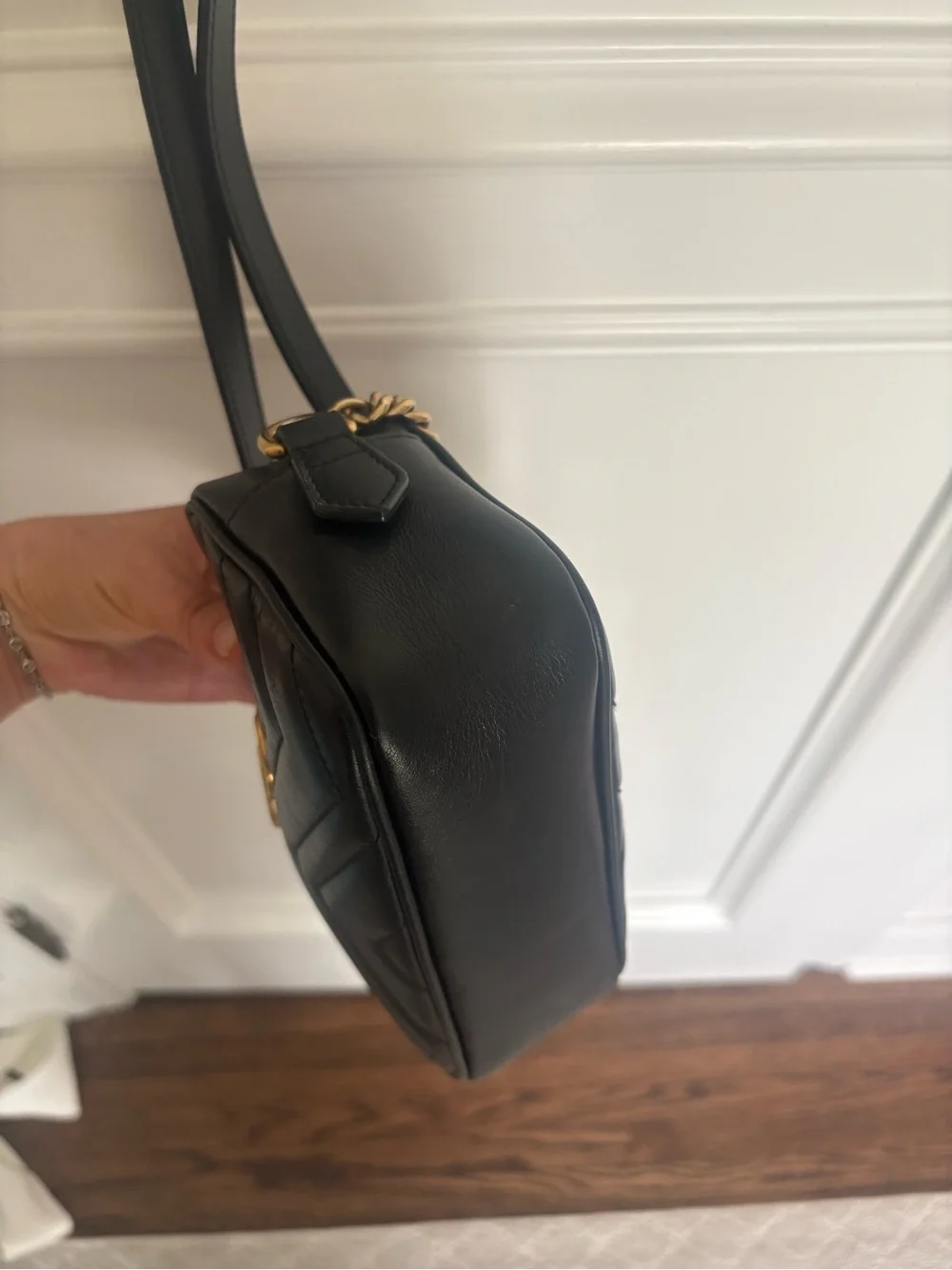 Gucci Calfskin Matelasse Mini GG Marmont Chain Shoulder Bag Black